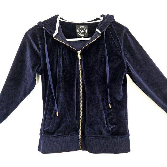 WHITE MARK Blue Velvet Hoodie Womens SMALL Rhinestone Crown Lounge Y2K - Picture 3 of 7